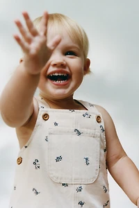 FLORAL TWILL OVERALL DRESS AND PANTIES