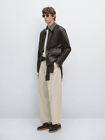Distressed effect short nappa leather jacket