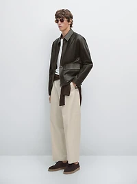 Distressed effect short nappa leather jacket