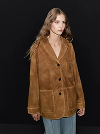 Suede leather blazer with pockets