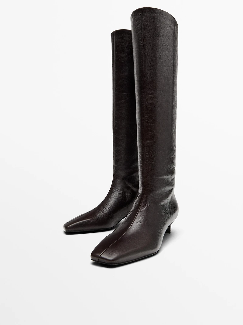 Bottes carrées en cuir marron