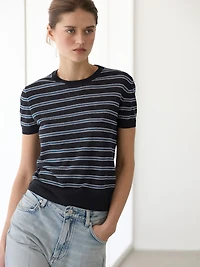 Short sleeve sweater with striped detail
