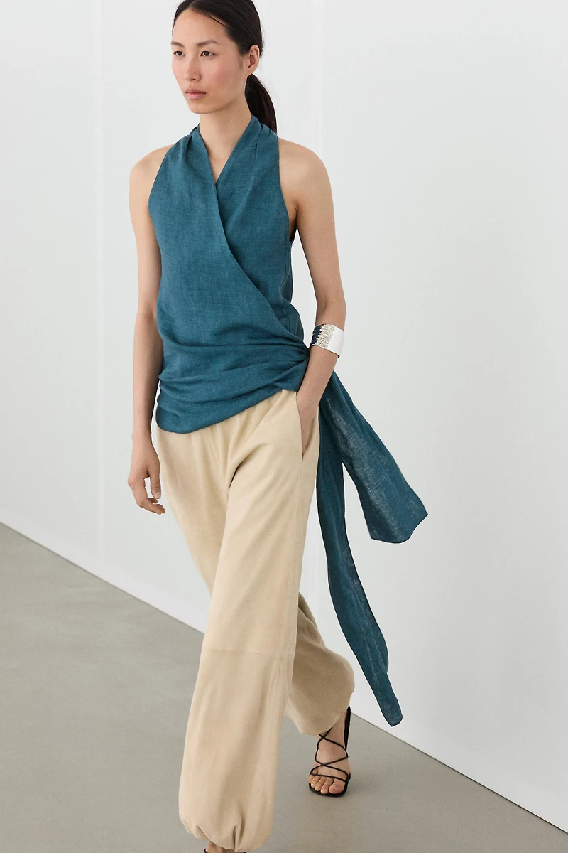 100% linen surplice top with tie detail