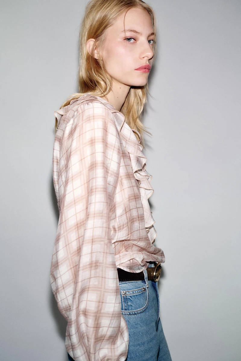 PLAID RUFFLED BLOUSE