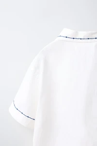 COTTON AND LINEN CONTRAST EMBROIDERY SHIRT