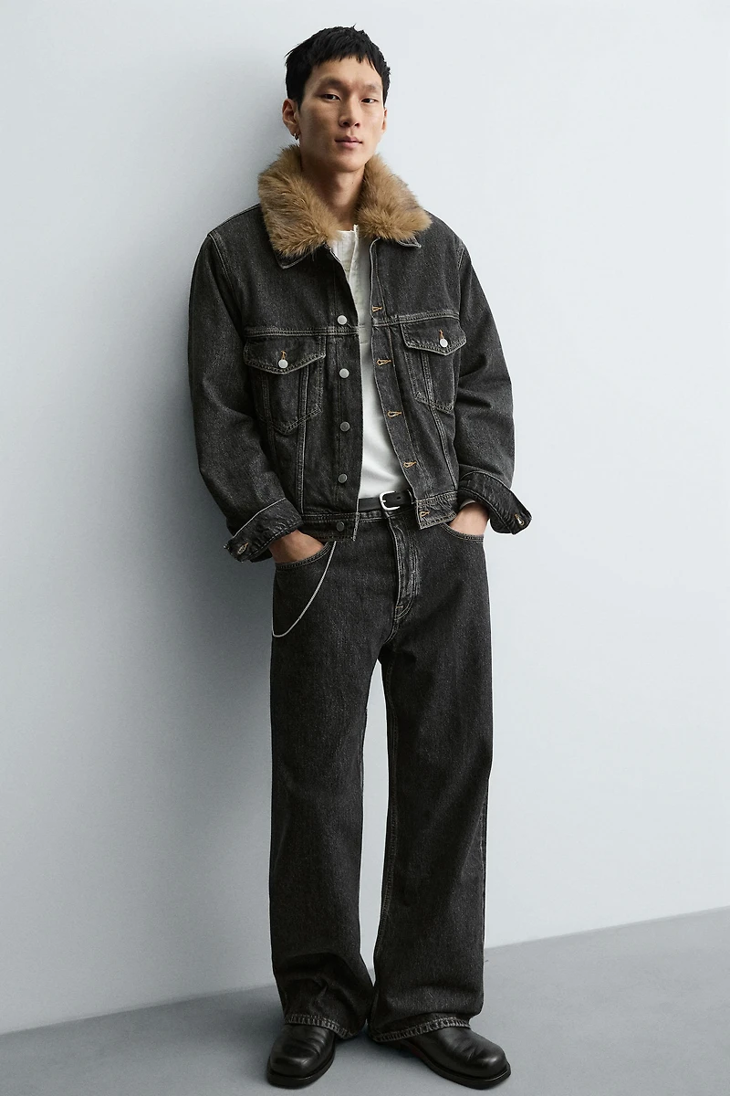 FAUX FUR COLLAR DENIM JACKET