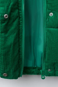 VESTE REMBOURRÉE EN VELOURS CÔTELÉ AVEC INSCRIPTION BRODÉE