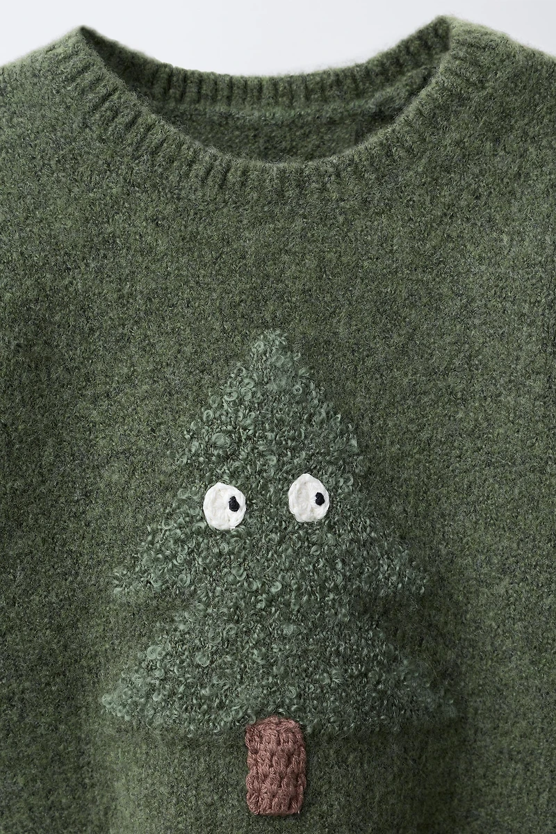 EMBROIDERED TREE KNIT SWEATER