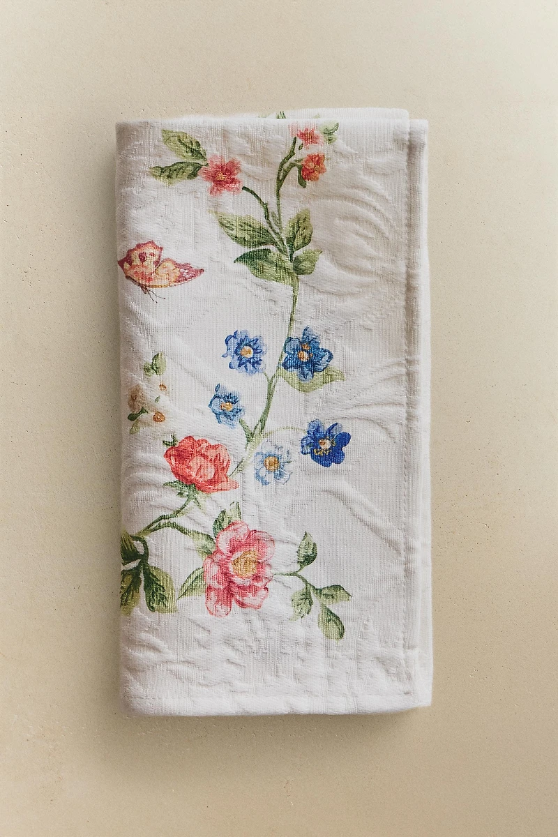 SET OF JACQUARD NAPKINS AND FLORAL PRINT (SET OF 2)