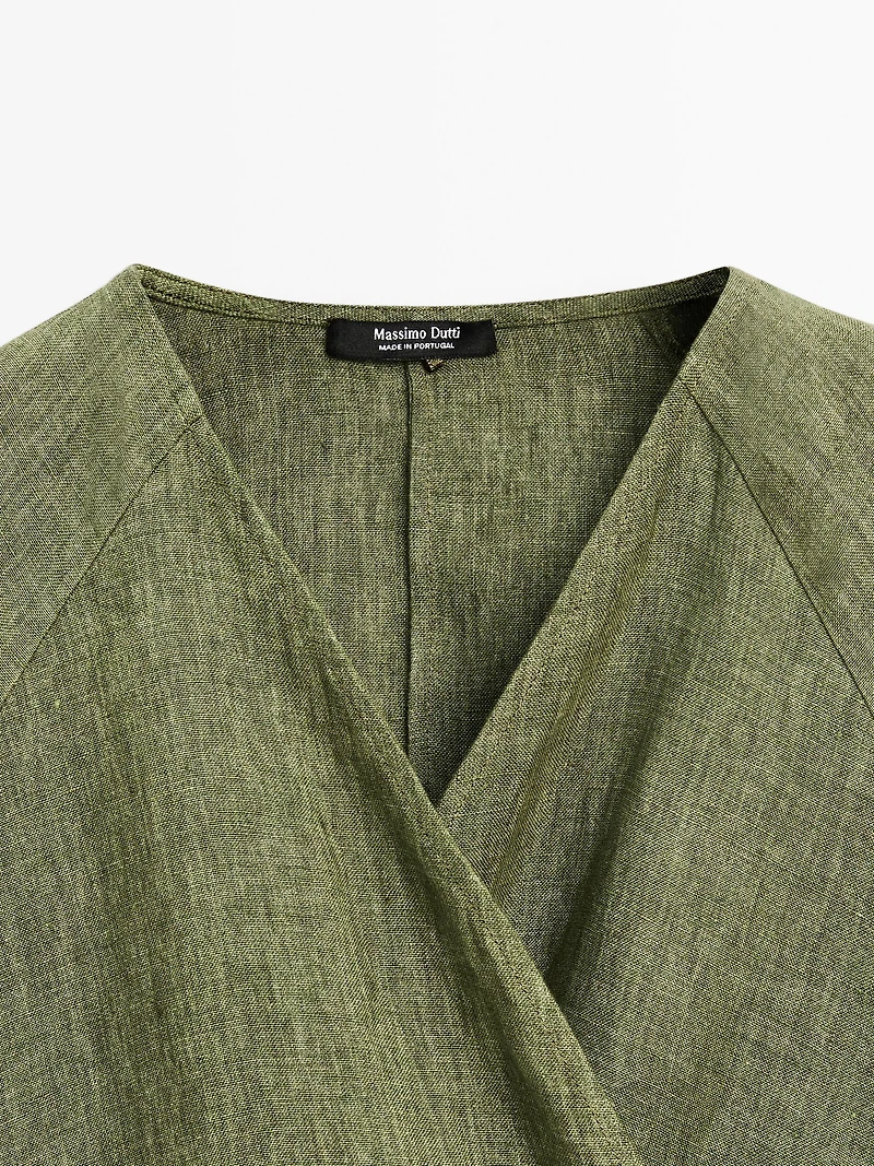 Blouse fluide lin avec nœud à la taille