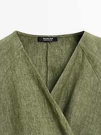 Blouse fluide lin avec nœud à la taille