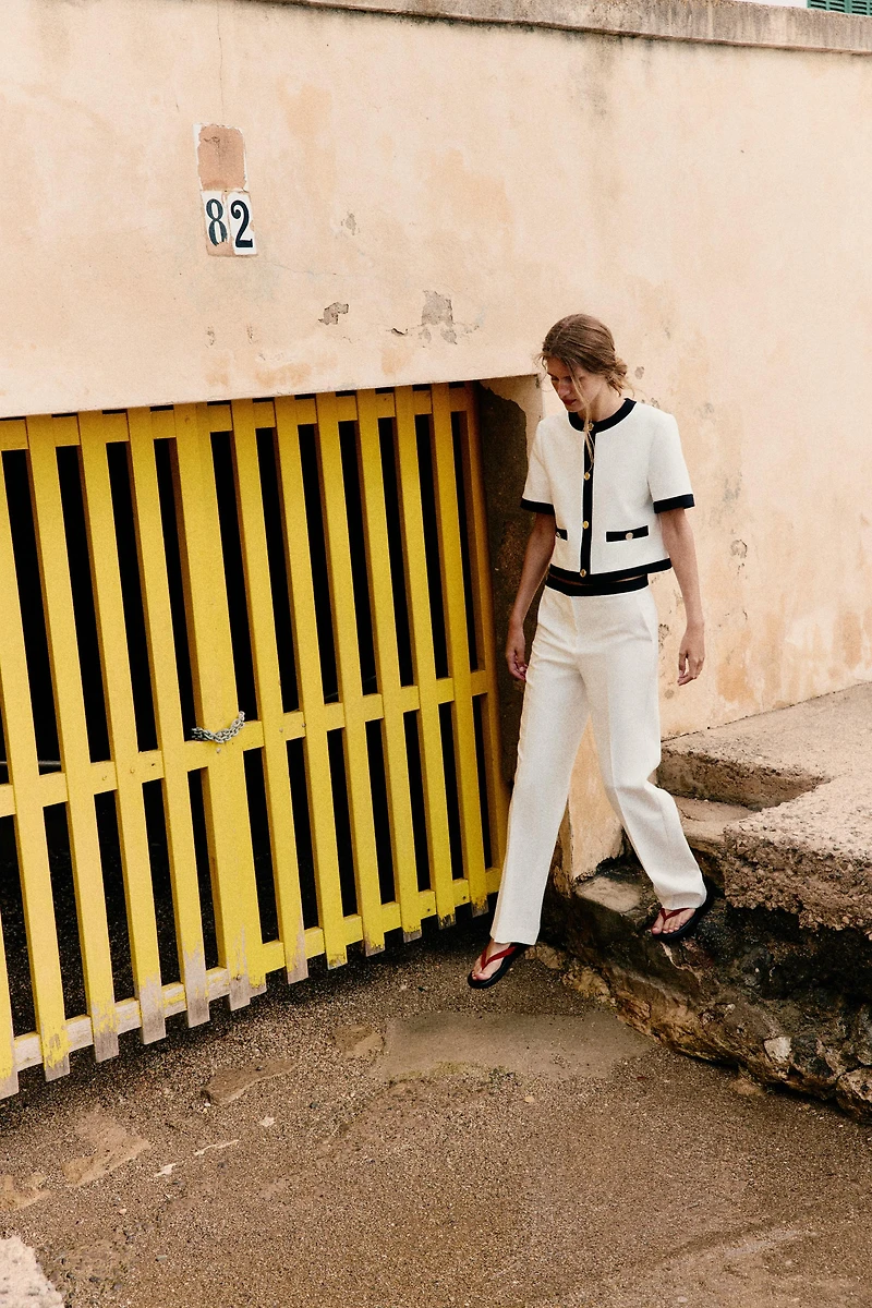 CONTRAST WAIST STRAIGHT PANTS