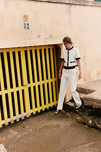 CONTRAST WAIST STRAIGHT PANTS