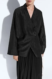 Textured linen blend V-neck kimono