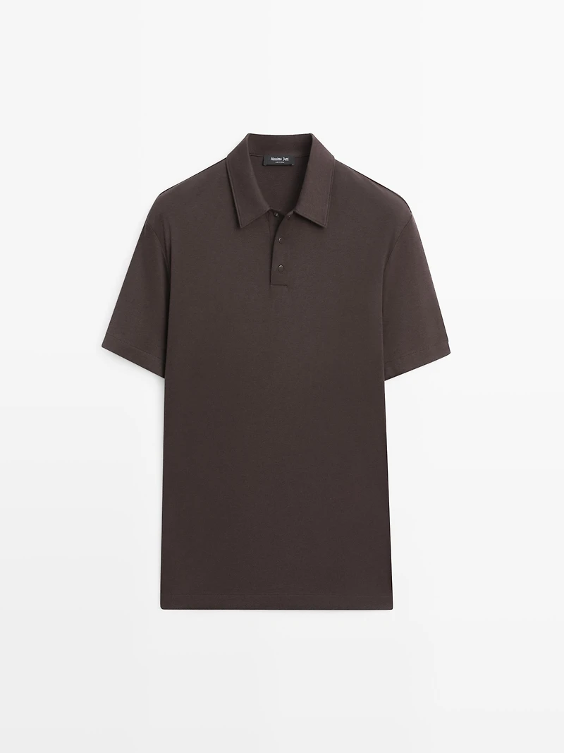 Short sleeve cotton blend knit polo shirt