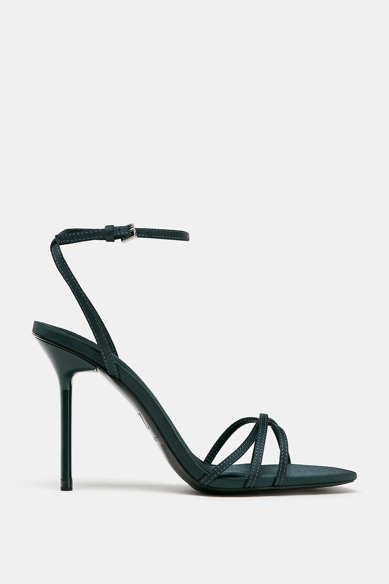 SATIN EFFECT STRAPPY HEELED SANDALS