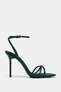 SATIN EFFECT STRAPPY HEELED SANDALS
