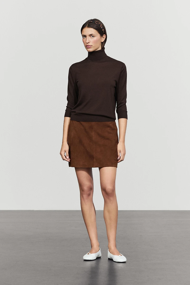 Suede leather mini skirt