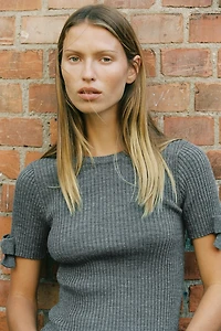RIBBED KNIT SWEATER WITH BOWS
