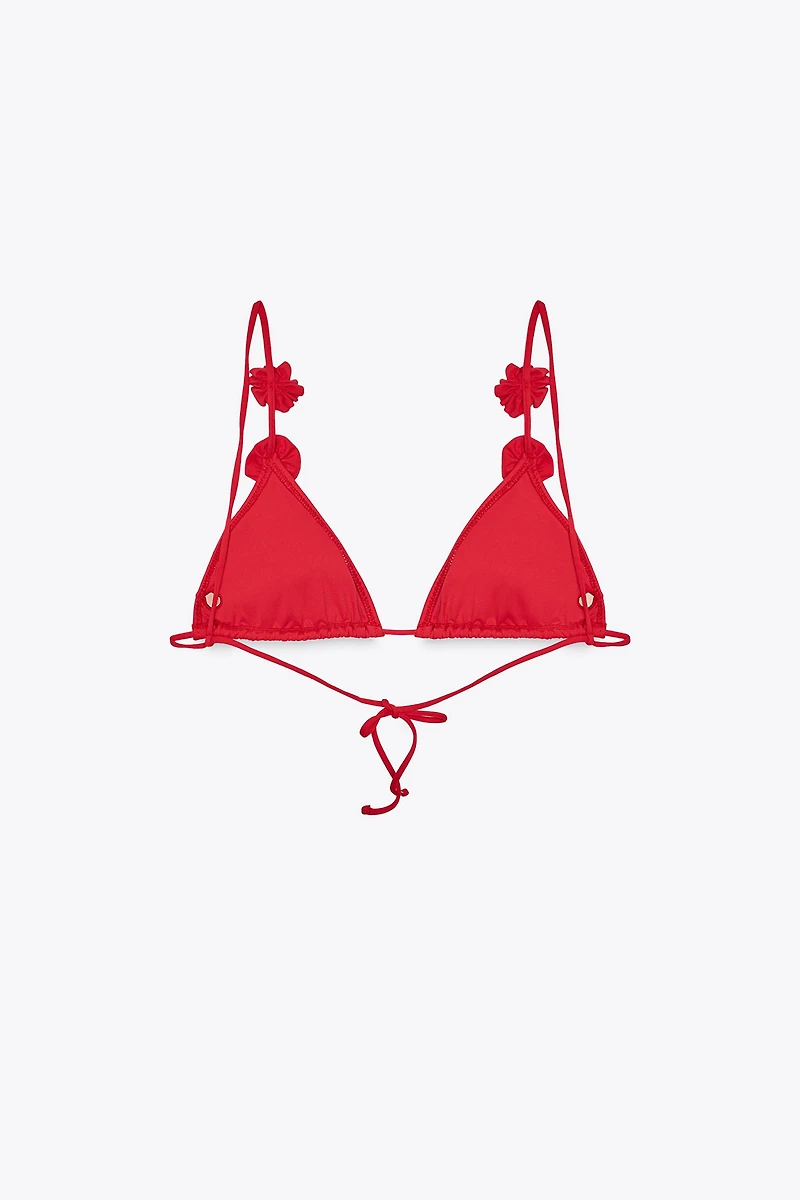 TEXTURED FLOWER TRIANGLE BIKINI TOP
