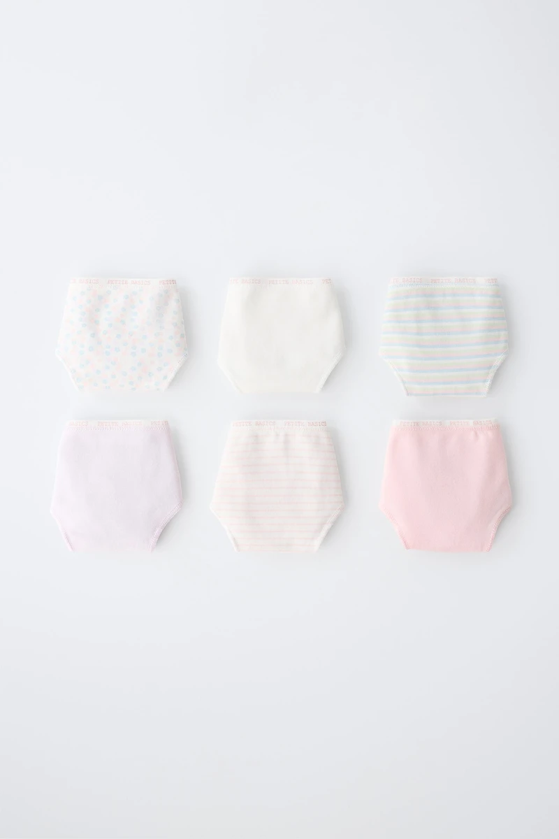 6-14 ANS / LOT DE SIX CULOTTES À RAYURES ET FLEURS