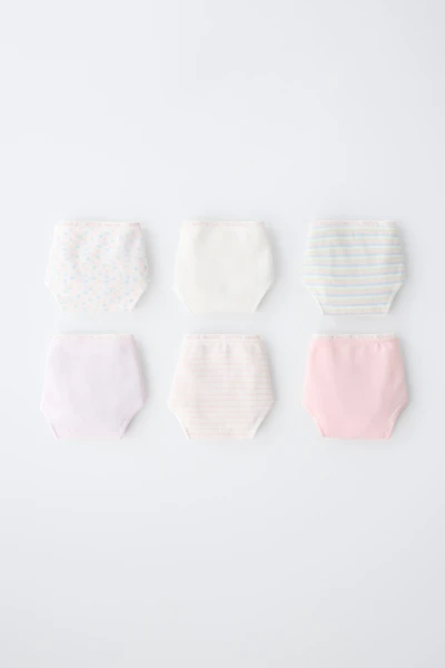 6-14 ANS / LOT DE SIX CULOTTES À RAYURES ET FLEURS