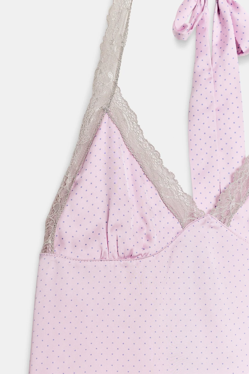 POLKA DOT LACE HALTER TOP