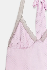 POLKA DOT LACE HALTER TOP