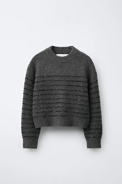 STRIPED SEQUIN KNIT SWEATER