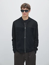 Wool and suede leather blend bomber jacket