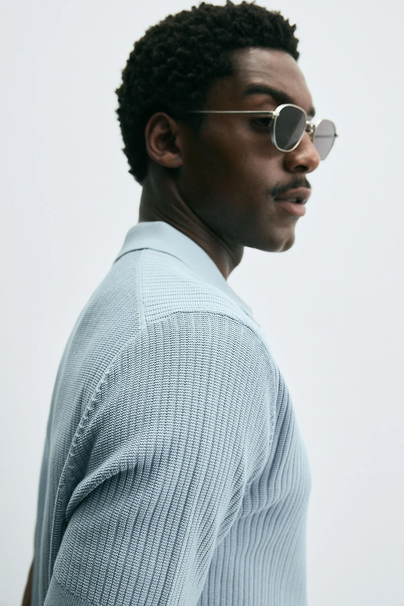RIBBED KNIT POLO SHIRT