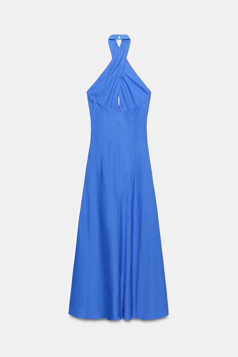 ROBE MI-LONGUE HALTER EN LIN