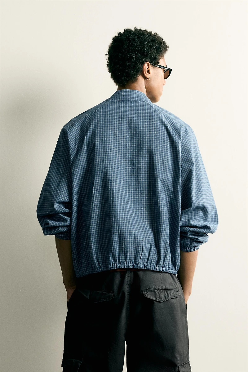 RELAXED FIT PLAID ZIP SHIRT