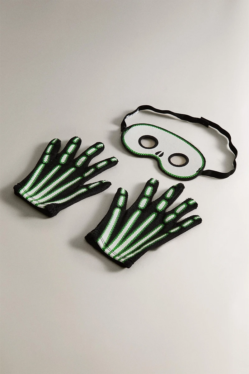 CHILDREN'S SKELETON HALLOWEEN COSTUME WITH GLOVES AND MASK