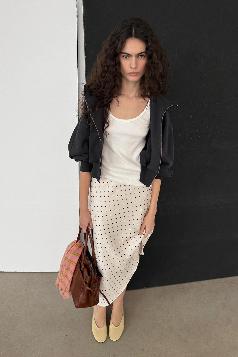 ASYMMETRIC POLKA DOT SATIN SKIRT