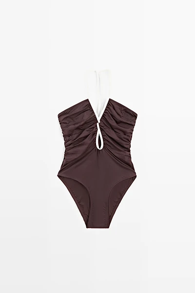 Maillot de bain froncé contrastant