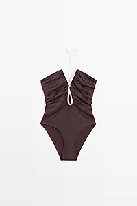 Maillot de bain froncé contrastant