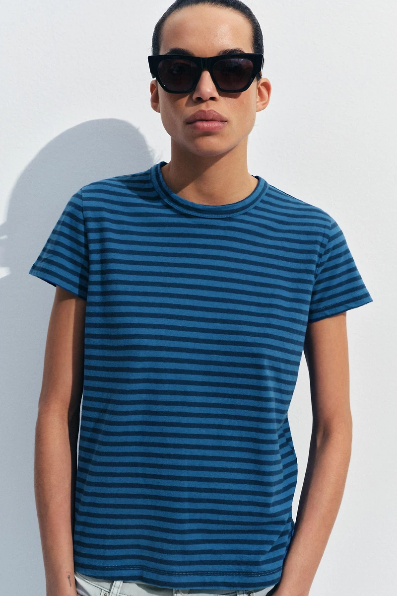 COTTON AND LINEN STRIPED T-SHIRT