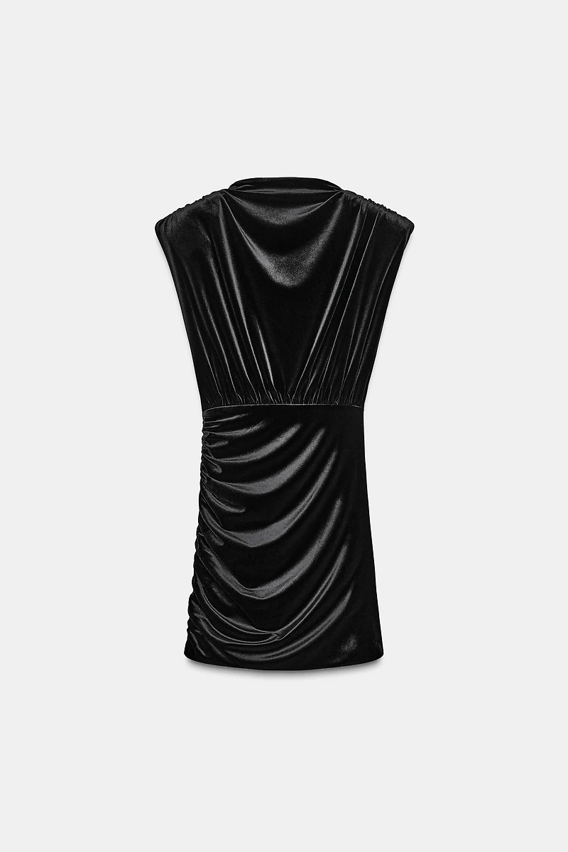 SHORT VELVET DRESS WITH SHOULDER PADS