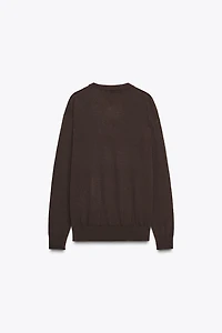 100% WOOL KNIT V-NECK SWEATER