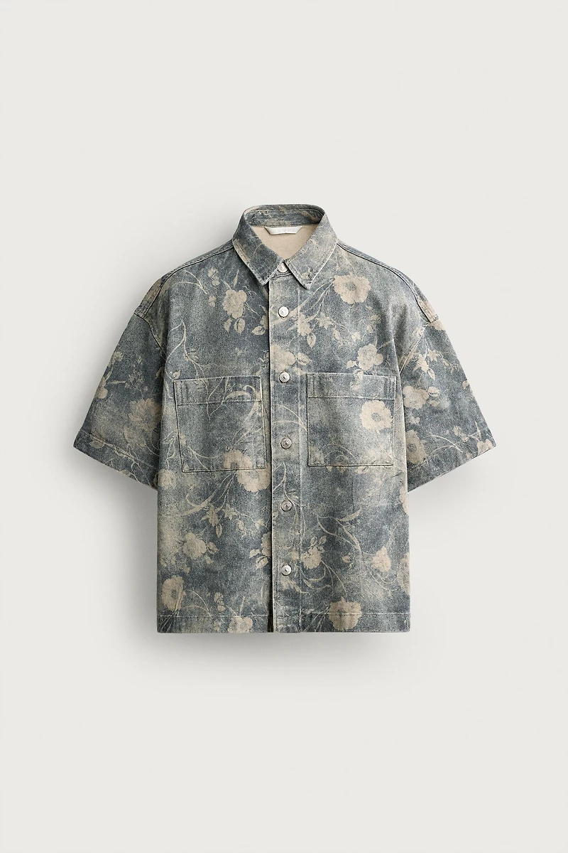 WASHED FLORAL PRINT RELAXED FIT SHIRT