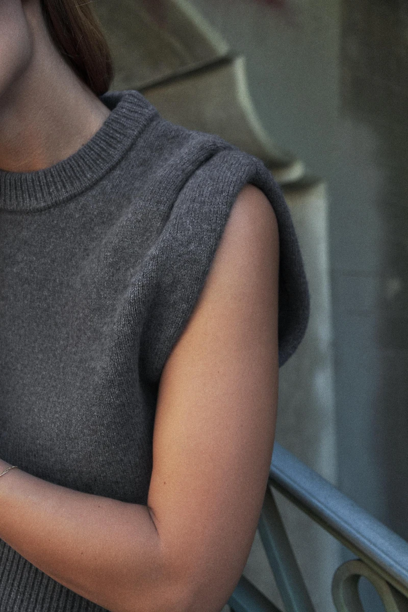 WOOL BLEND VEST TOP WITH SHOULDER PLEATS
