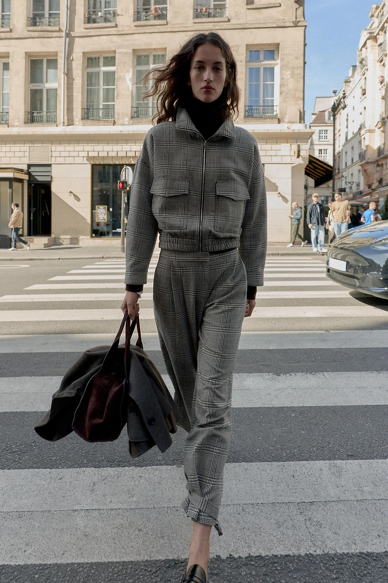 PANTALON PIED-DE-POULE À NŒUD AU BAS
