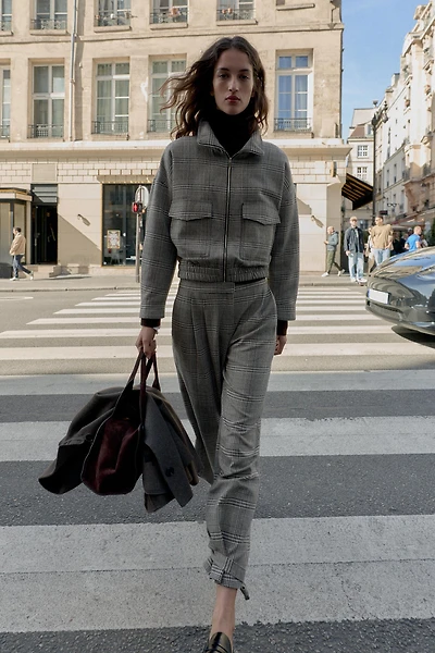 PANTALON PIED-DE-POULE À NŒUD AU BAS