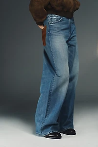 TRF WIDE LEG HIGH-WAISTED JEANS WITH FAUX LEATHER POCKETS