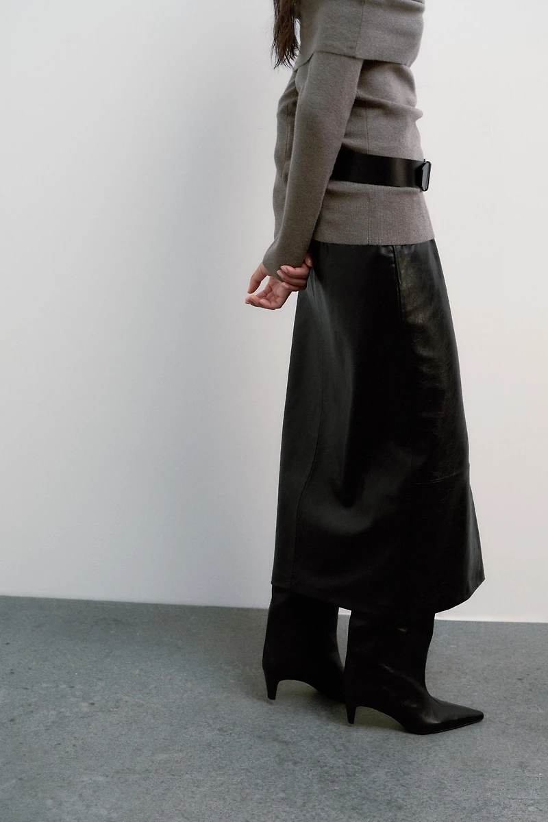 FAUX LEATHER MIDI SKIRT