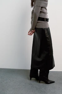FAUX LEATHER MIDI SKIRT