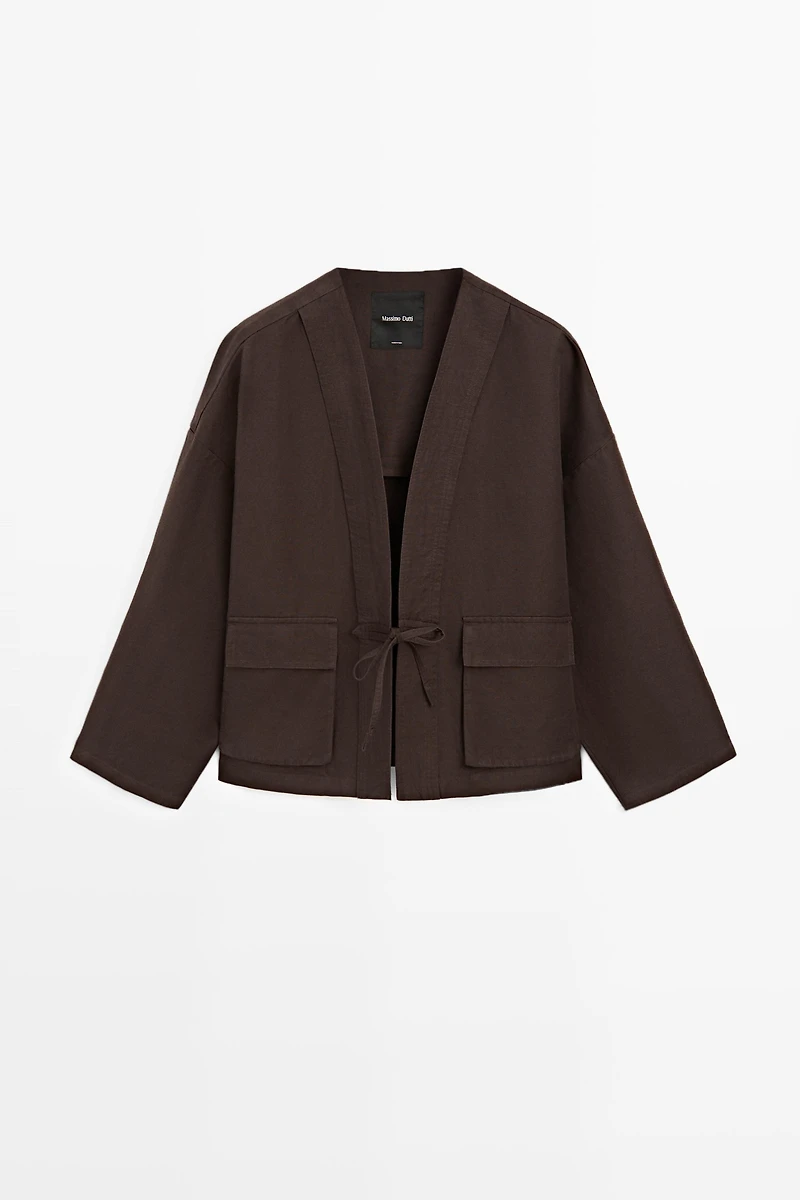 Cotton and linen pocket kimono