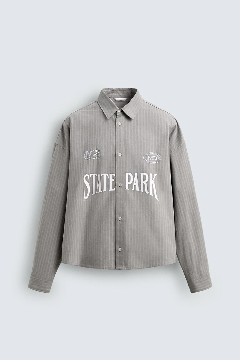 CONTRAST EMBROIDERY STRIPED SHIRT