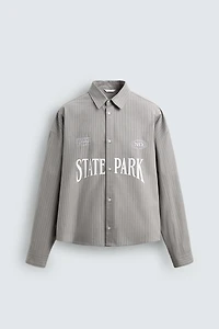 CONTRAST EMBROIDERY STRIPED SHIRT